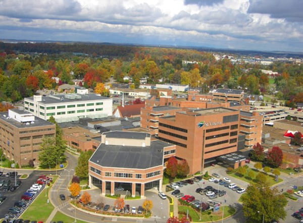 Aerial view of Ascension St. Vincent Evansville hospital grounds