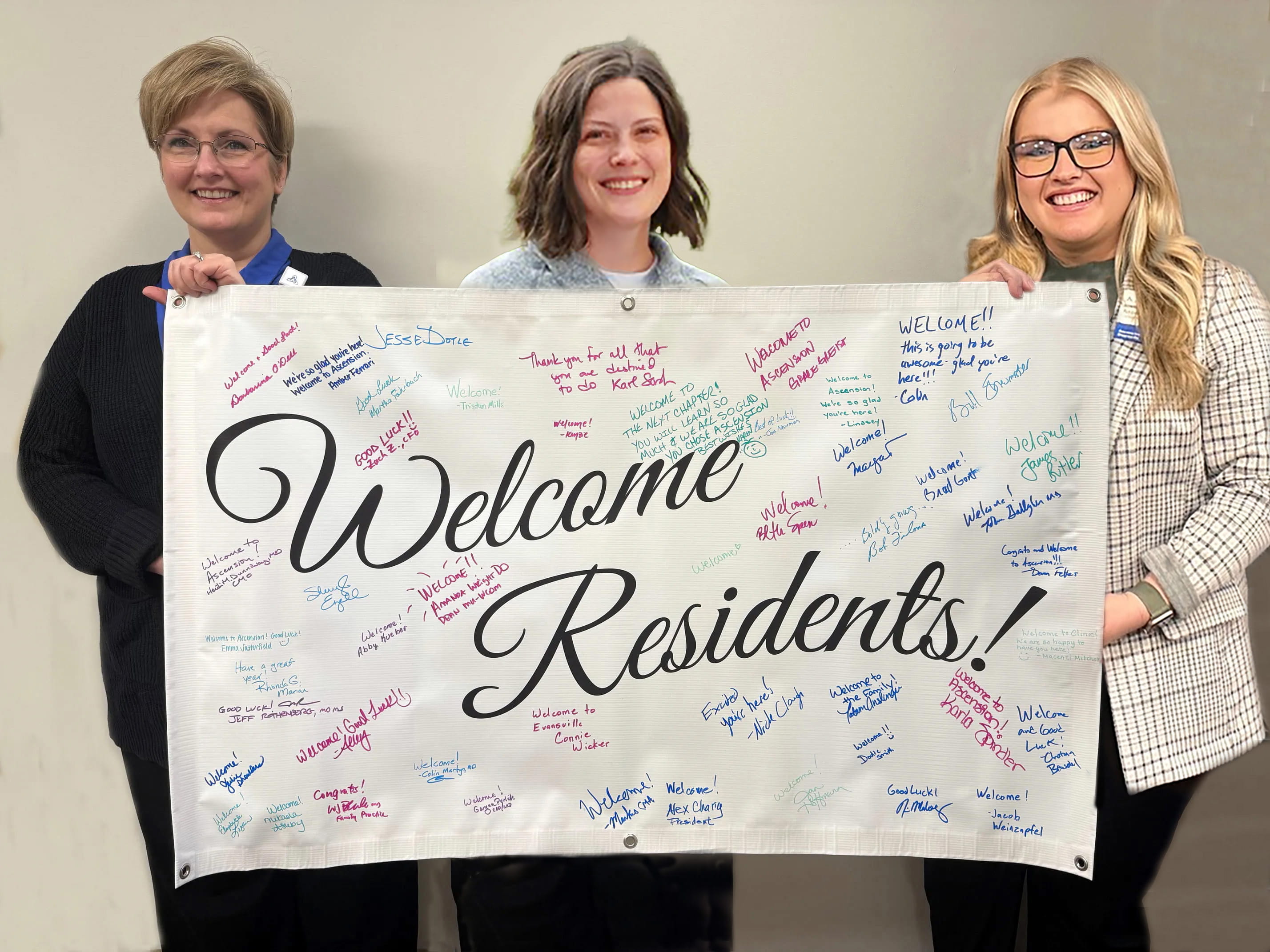 Karla Spindler, Rebecca Oates, and Amber Ferrari welcoming new 2025 residents