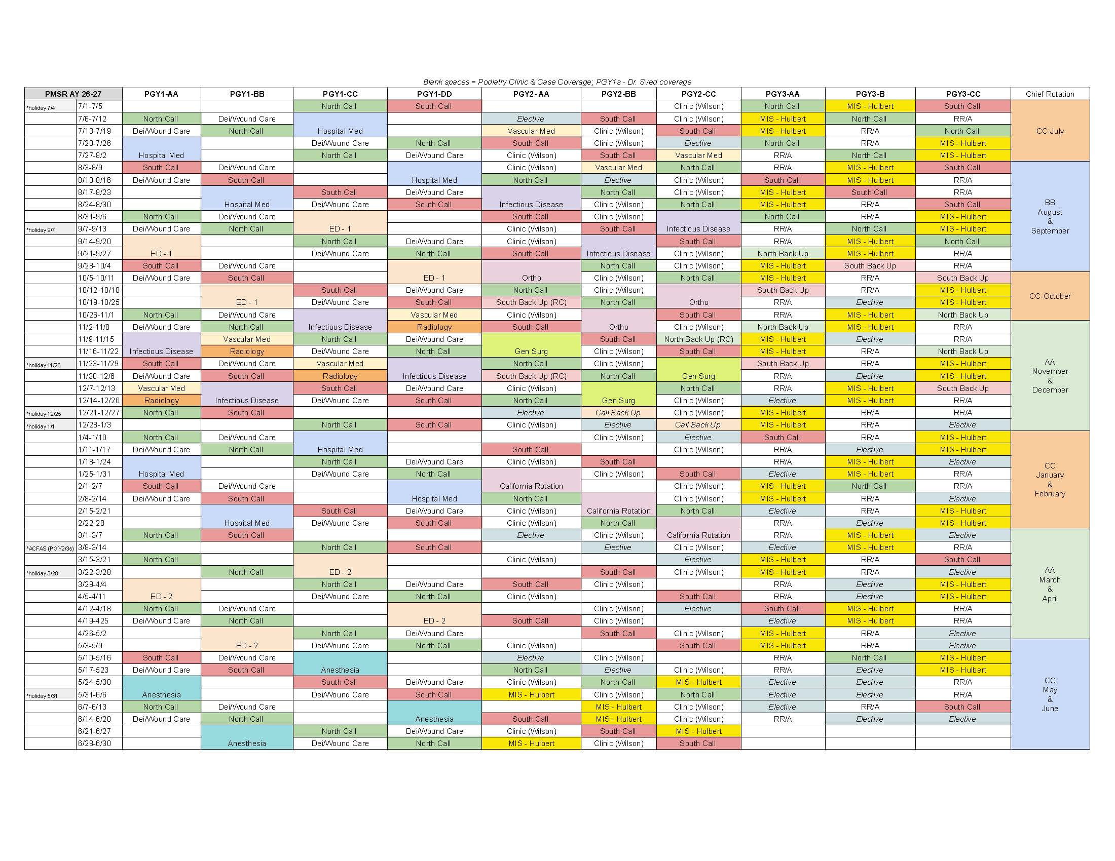 2026-2027 PMSR Rotation Schedule
